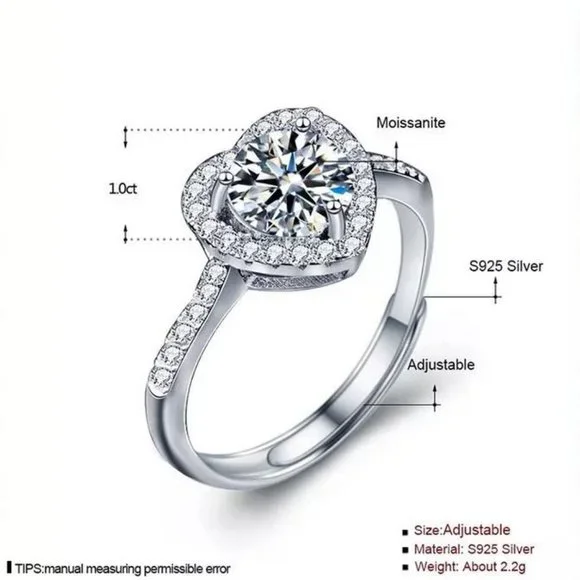 Certified 1ct. t.w. Moissanite Diamond Heart Halo Ring NEW - Picture 6 of 9